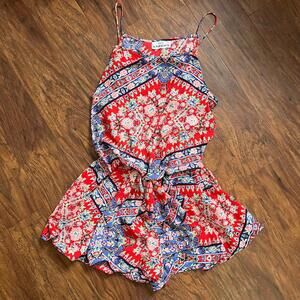 Two arrows red blue patterned romper size xs